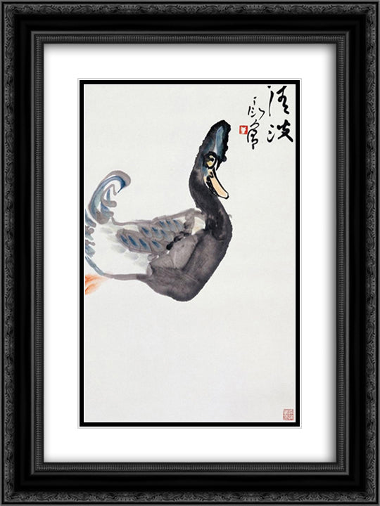 Wave 18x24 Black Ornate Wood Framed Art Print Poster with Double Matting by Yanyong, Ding