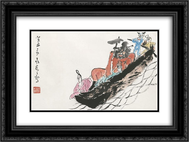 Zhong Kui Marrying off His Sister 24x18 Black Ornate Wood Framed Art Print Poster with Double Matting by Yanyong, Ding