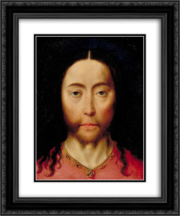 Head of Christ 20x24 Black Ornate Wood Framed Art Print Poster with Double Matting by Bouts, Dirck