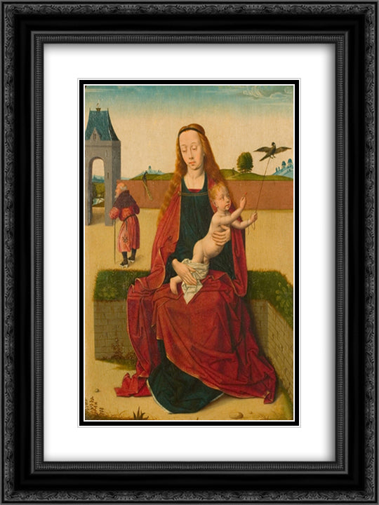 Madonna and Child on a grass bench 18x24 Black Ornate Wood Framed Art Print Poster with Double Matting by Bouts, Dirck