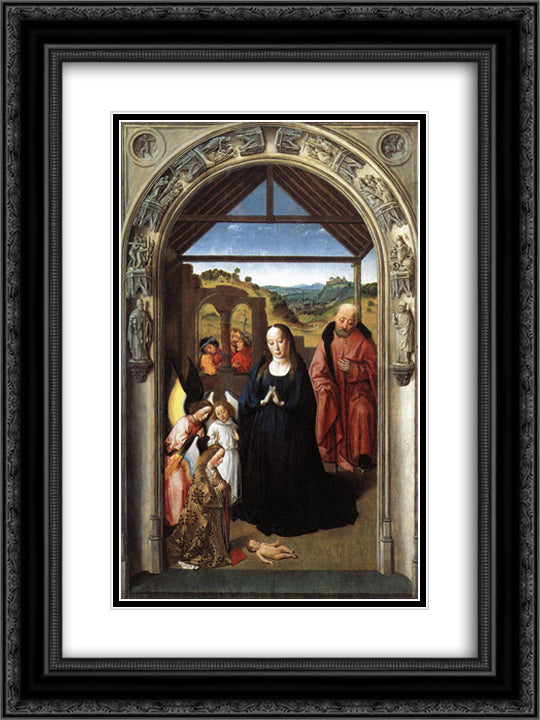 Nativity (Polyptych of the Virgin, the wing) 18x24 Black Ornate Wood Framed Art Print Poster with Double Matting by Bouts, Dirck