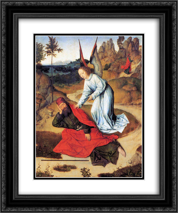 Prophet Elijah in the Desert - from the Winged altar in St. Peter in Leuven 20x24 Black Ornate Wood Framed Art Print Poster with Double Matting by Bouts, Dirck