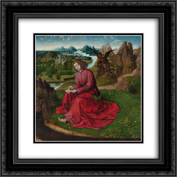 Saint John the Evangelist on Patmos 20x20 Black Ornate Wood Framed Art Print Poster with Double Matting by Bouts, Dirck
