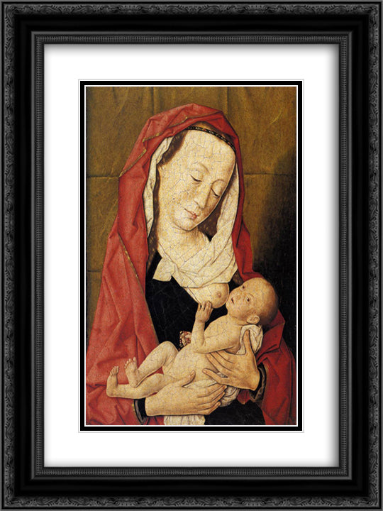 Virgin and Child 18x24 Black Ornate Wood Framed Art Print Poster with Double Matting by Bouts, Dirck