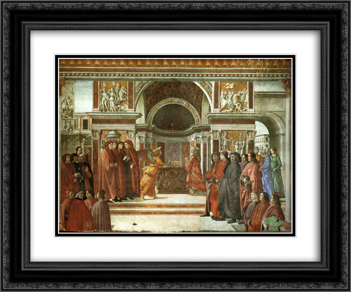 Angel Appearing to Zacharias 24x20 Black Ornate Wood Framed Art Print Poster with Double Matting by Ghirlandaio, Domenico