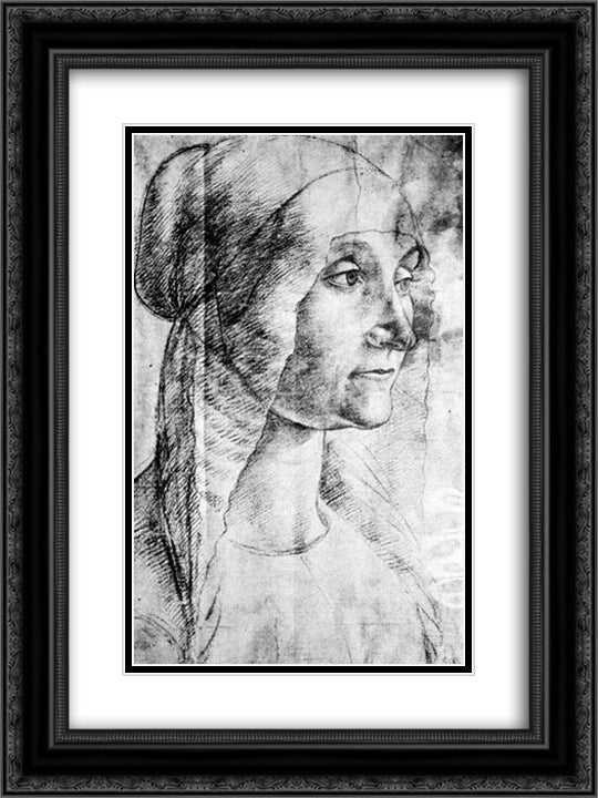 Elderly Woman 18x24 Black Ornate Wood Framed Art Print Poster with Double Matting by Ghirlandaio, Domenico