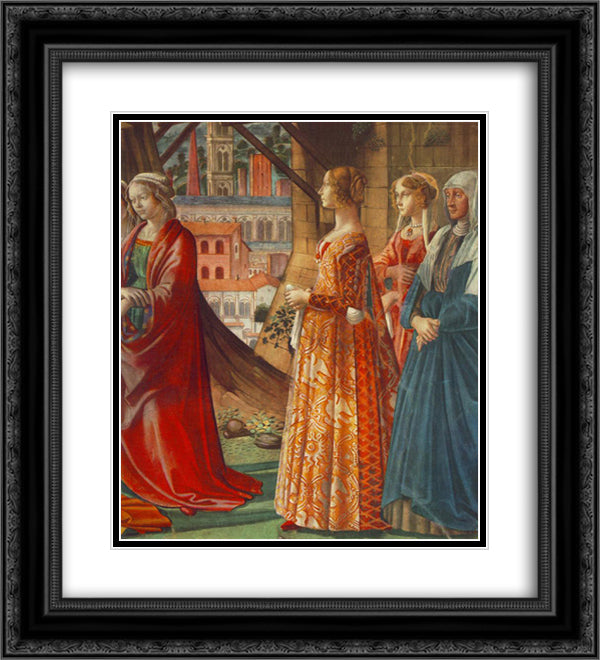Giovanna Tornabuoni and Her Accompaniment 20x22 Black Ornate Wood Framed Art Print Poster with Double Matting by Ghirlandaio, Domenico