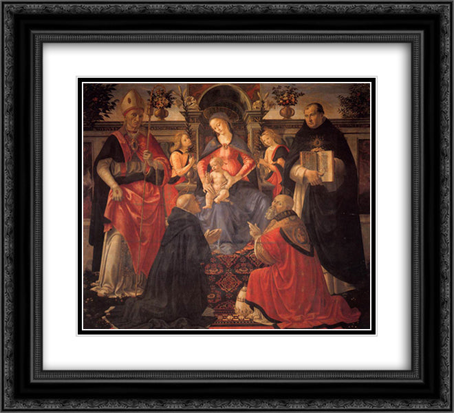 Madonna and Child enthroned with St. Dionysius, Aeropagita, Domenic, Clement and Thomas Aquinas 22x20 Black Ornate Wood Framed Art Print Poster with Double Matting by Ghirlandaio, Domenico