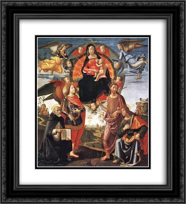 Madonna in Glory with Saints 20x22 Black Ornate Wood Framed Art Print Poster with Double Matting by Ghirlandaio, Domenico