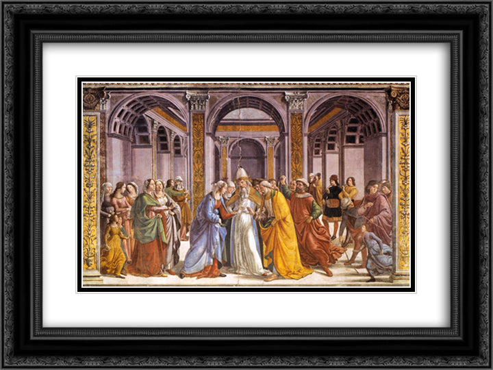 Marriage of Mary 24x18 Black Ornate Wood Framed Art Print Poster with Double Matting by Ghirlandaio, Domenico