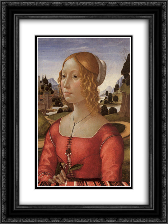Portrait of a Lady 18x24 Black Ornate Wood Framed Art Print Poster with Double Matting by Ghirlandaio, Domenico