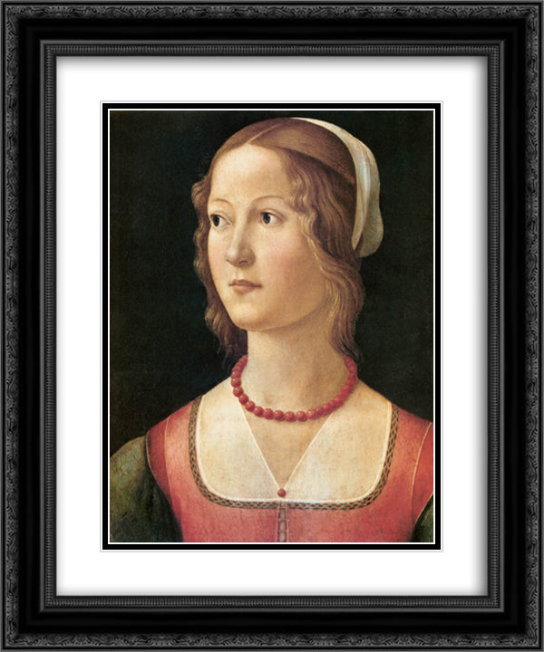 Portrait of a Young Woman 20x24 Black Ornate Wood Framed Art Print Poster with Double Matting by Ghirlandaio, Domenico