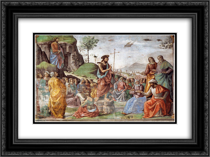 Preaching of St. John the Baptist 24x18 Black Ornate Wood Framed Art Print Poster with Double Matting by Ghirlandaio, Domenico