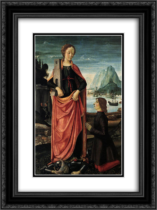 St. Barbara Crushing Her Infidel Father 18x24 Black Ornate Wood Framed Art Print Poster with Double Matting by Ghirlandaio, Domenico