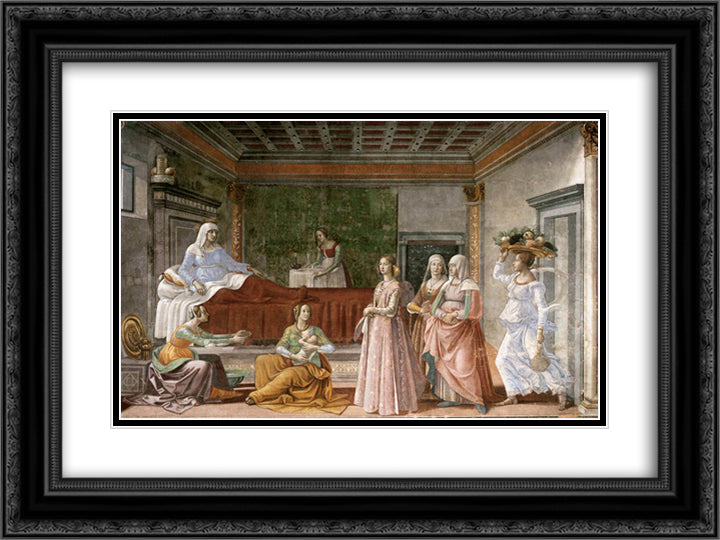 The Birth of St. John the Baptist 24x18 Black Ornate Wood Framed Art Print Poster with Double Matting by Ghirlandaio, Domenico