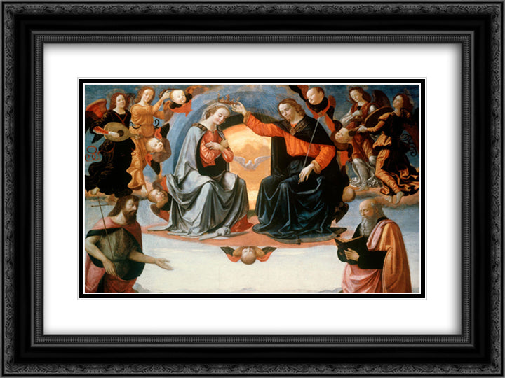 The Coronation of the Virgin 24x18 Black Ornate Wood Framed Art Print Poster with Double Matting by Ghirlandaio, Domenico