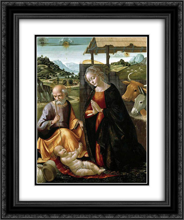 The Nativity 20x24 Black Ornate Wood Framed Art Print Poster with Double Matting by Ghirlandaio, Domenico