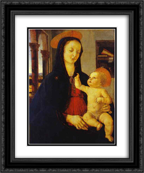 The Virgin and Child 20x24 Black Ornate Wood Framed Art Print Poster with Double Matting by Ghirlandaio, Domenico
