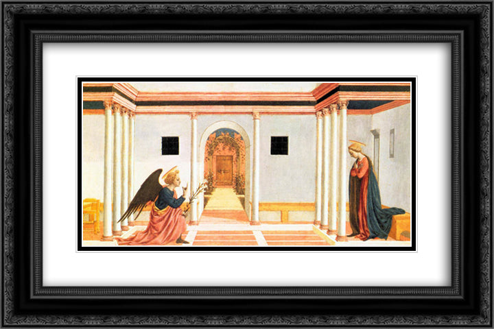 The Annunciation, predella panel from the St. Lucy Altarpiece 24x16 Black Ornate Wood Framed Art Print Poster with Double Matting by Veneziano, Domenico