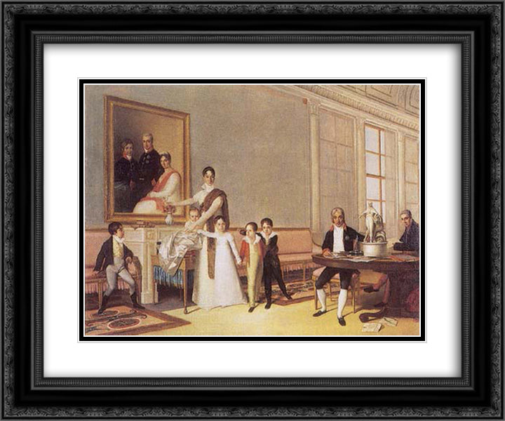 Retrato da Famlia do 1o Visconde de Santarem 24x20 Black Ornate Wood Framed Art Print Poster with Double Matting by Sequeira, Domingos