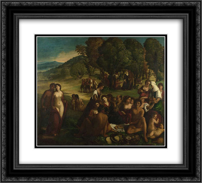 A Bacchanal 22x20 Black Ornate Wood Framed Art Print Poster with Double Matting by Dosso Dossi