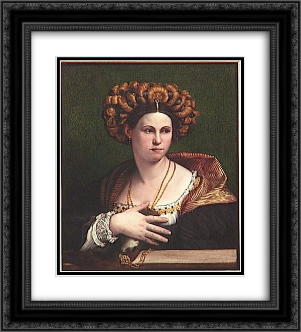 A woman 20x22 Black Ornate Wood Framed Art Print Poster with Double Matting by Dosso Dossi