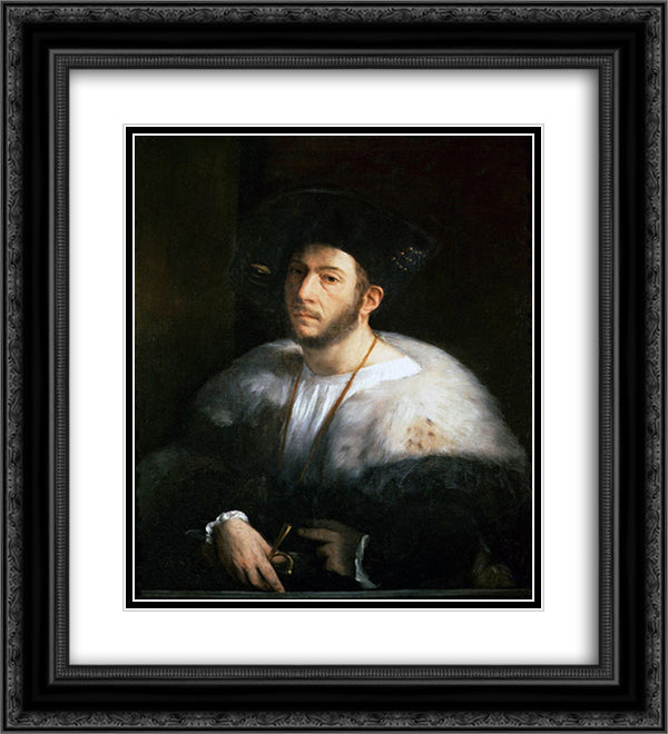 Portrait of a Man (probably Cesare Borgia) 20x22 Black Ornate Wood Framed Art Print Poster with Double Matting by Dosso Dossi