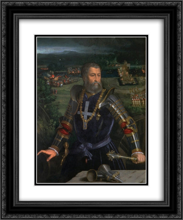 Portrait of Alfonso I d'Este 20x24 Black Ornate Wood Framed Art Print Poster with Double Matting by Dosso Dossi