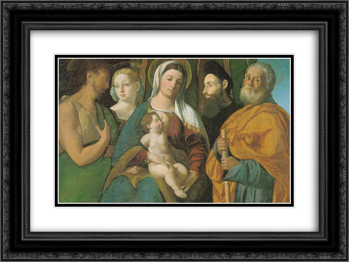 Sacra Conversazione 24x18 Black Ornate Wood Framed Art Print Poster with Double Matting by Dosso Dossi