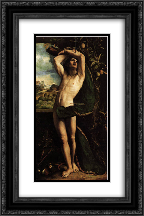 St Sebastian 16x24 Black Ornate Wood Framed Art Print Poster with Double Matting by Dosso Dossi
