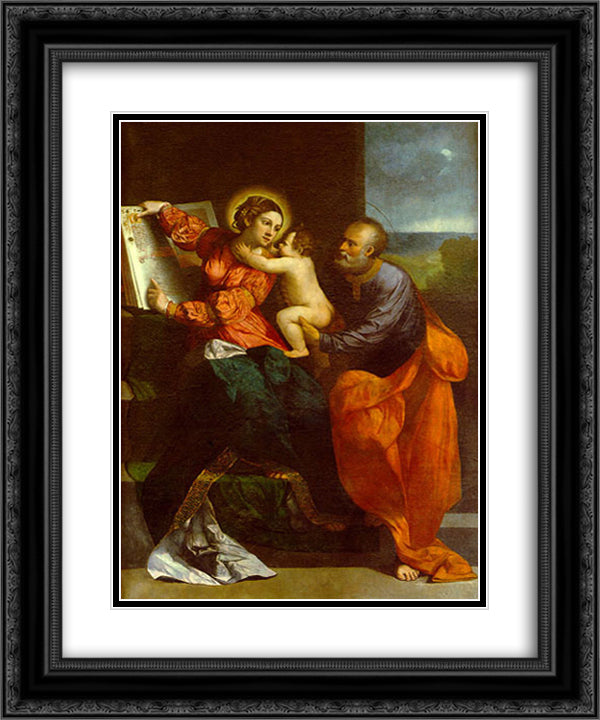 The Holy Family 20x24 Black Ornate Wood Framed Art Print Poster with Double Matting by Dosso Dossi