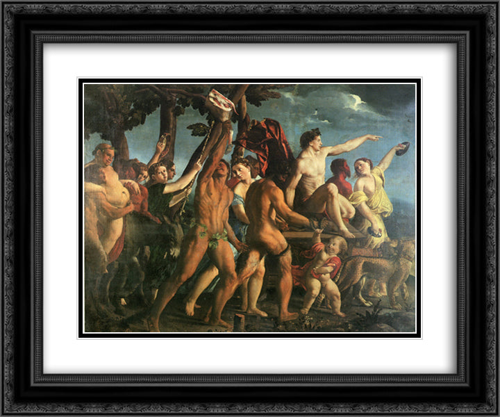 Triumph of Bacchus 24x20 Black Ornate Wood Framed Art Print Poster with Double Matting by Dosso Dossi