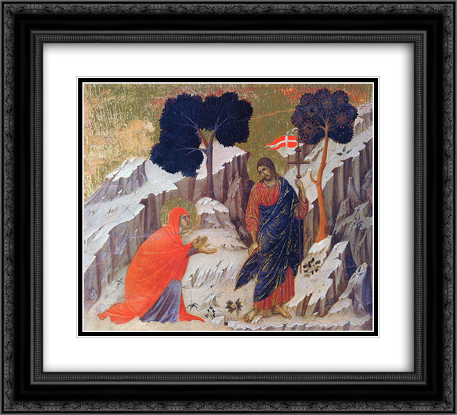 Christ Appearing to Mary 22x20 Black Ornate Wood Framed Art Print Poster with Double Matting by Duccio