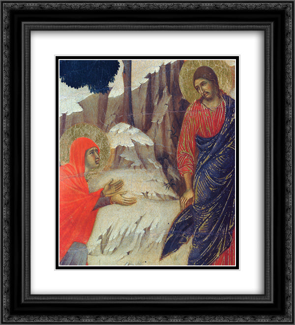 Christ Appearing to Mary Magdalene (Fragment) 20x22 Black Ornate Wood Framed Art Print Poster with Double Matting by Duccio