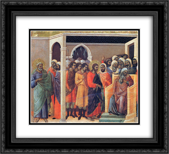 Christ before Caiaphas 22x20 Black Ornate Wood Framed Art Print Poster with Double Matting by Duccio