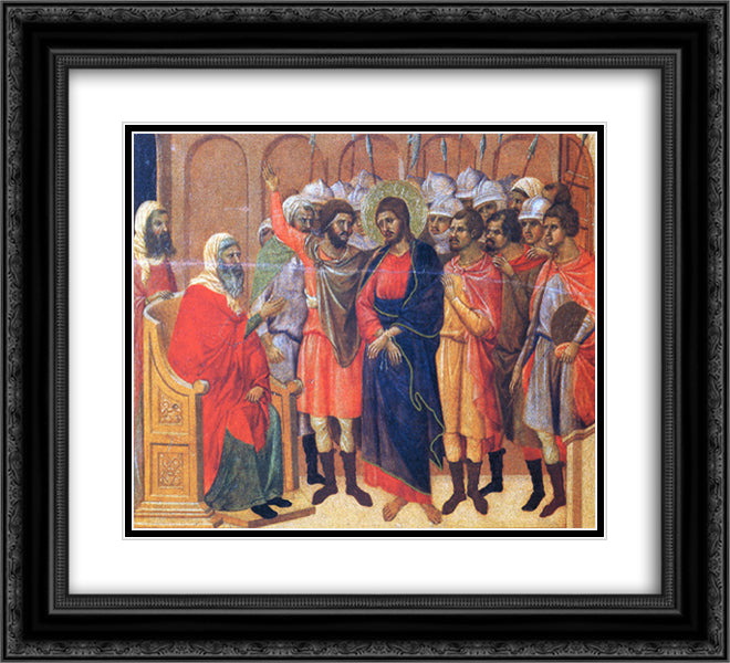 Christ in front of Anna 22x20 Black Ornate Wood Framed Art Print Poster with Double Matting by Duccio