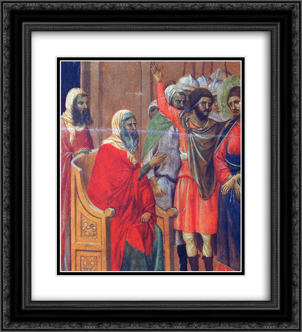 Christ in front of Anna (Fragment) 20x22 Black Ornate Wood Framed Art Print Poster with Double Matting by Duccio