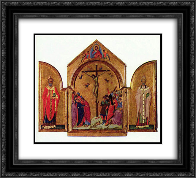 Crucifixion triptych 22x20 Black Ornate Wood Framed Art Print Poster with Double Matting by Duccio