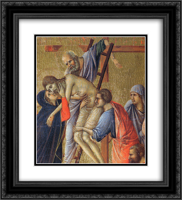 Descent from the Cross (Fragment) 20x22 Black Ornate Wood Framed Art Print Poster with Double Matting by Duccio