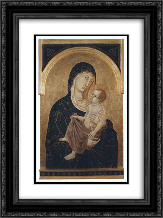 Madonna 18x24 Black Ornate Wood Framed Art Print Poster with Double Matting by Duccio