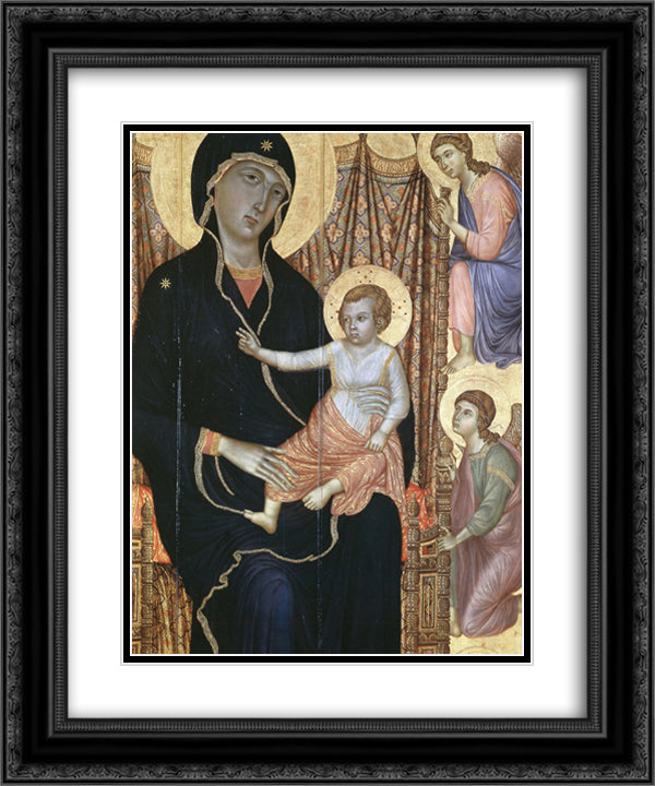 Madonna and Child (Fragment) 20x24 Black Ornate Wood Framed Art Print Poster with Double Matting by Duccio