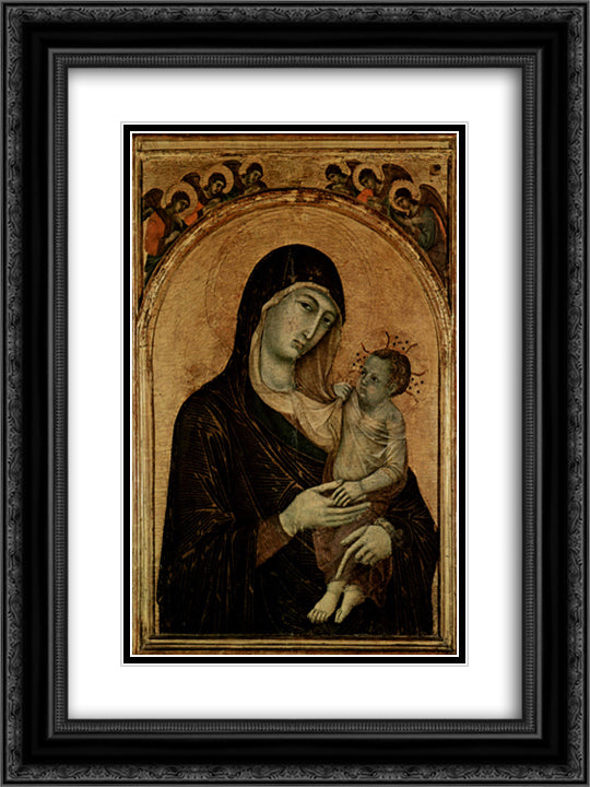 Madonna with Angels 18x24 Black Ornate Wood Framed Art Print Poster with Double Matting by Duccio