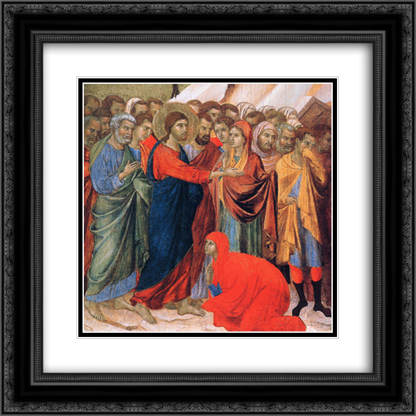Raising of Lazarus (Fragment) 20x20 Black Ornate Wood Framed Art Print Poster with Double Matting by Duccio
