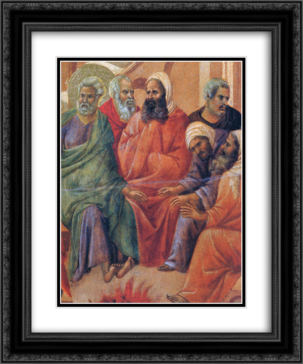 Renunciation of Peter (Fragment) 20x24 Black Ornate Wood Framed Art Print Poster with Double Matting by Duccio