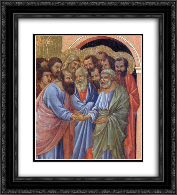 The arrival of the apostles to the Virgin (Fragment) 20x22 Black Ornate Wood Framed Art Print Poster with Double Matting by Duccio
