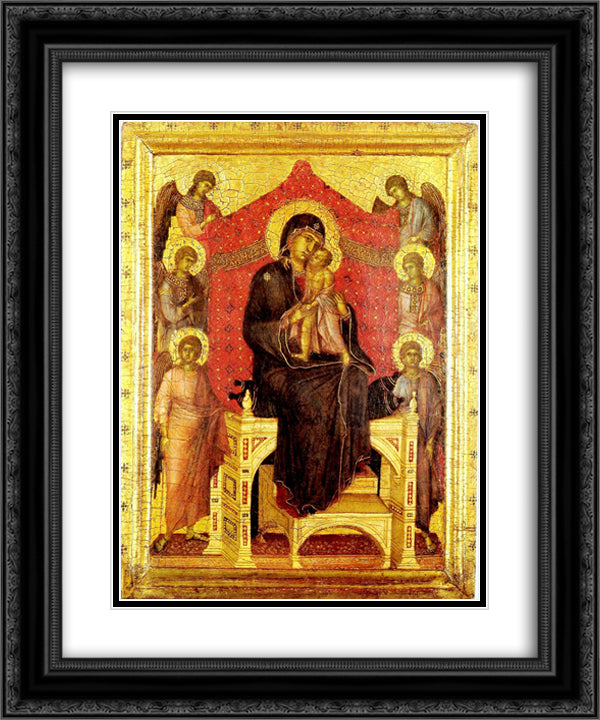 The Madonna and Child with Angels 20x24 Black Ornate Wood Framed Art Print Poster with Double Matting by Duccio