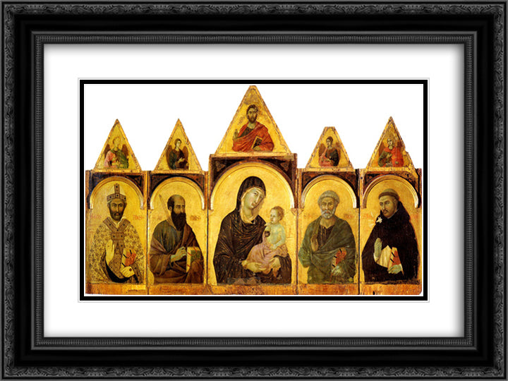 The Madonna and Child with Saints 24x18 Black Ornate Wood Framed Art Print Poster with Double Matting by Duccio