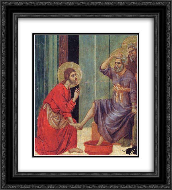Washing of feet (Fragment) 20x22 Black Ornate Wood Framed Art Print Poster with Double Matting by Duccio