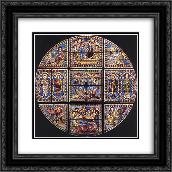 Window Showing the Death, Assumption and Coronation of the Virgin 20x20 Black Ornate Wood Framed Art Print Poster with Double Matting by Duccio