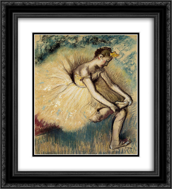 Dancer Putting on Her Slipper 20x22 Black Ornate Wood Framed Art Print Poster with Double Matting by Degas, Edgar